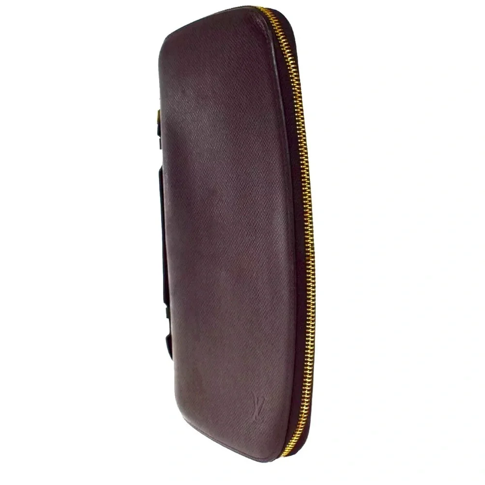 Louis Vuitton Atoll Taiga Large Travel Case Organizer Wallet Burgundy Gold LV